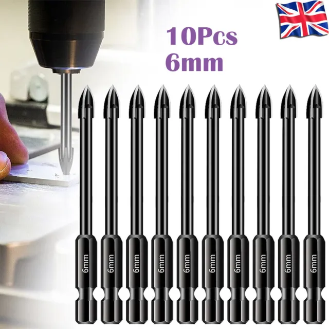 10Pcs 6mm Hex Shank Carbide Drill Bits Cross Spear Head For Tile Marble Ceramic
