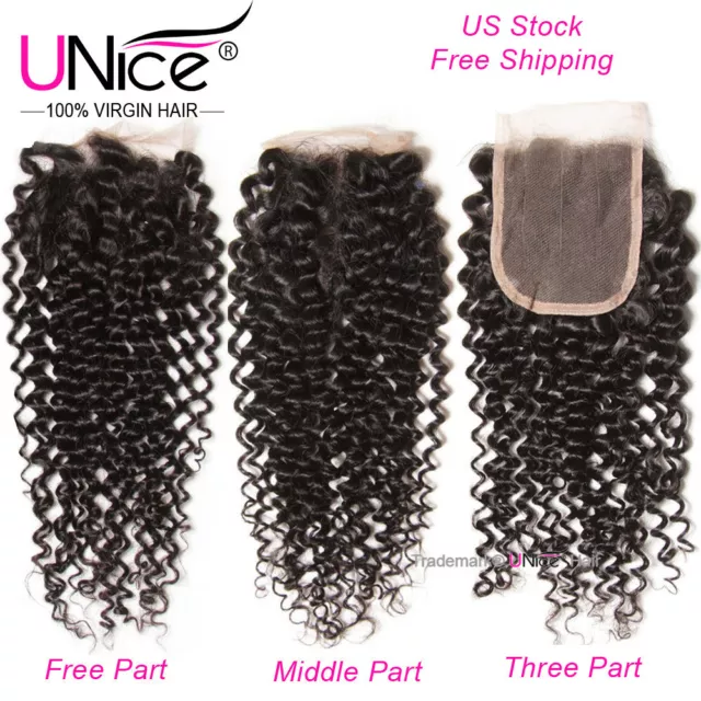 UNice 8A Brazilian Curly Human Hair 3 Bundles With Lace Closure Hair Extensions 3