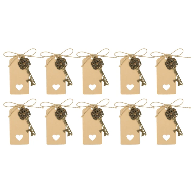 50Pcs Vintage Key Beer Bottle Opener with Tag Cards and Jute Rope, Bronze