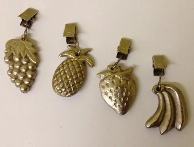 Vtg Cast Metal Silver Colored Fruit Shaped Tablecloth Weights Set Of 4