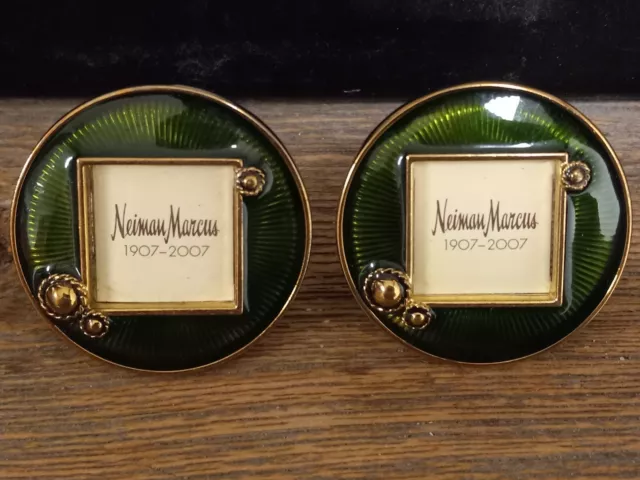 NEIMAN MARCUS Jay Strongwater 2 Mini Picture Frames Green Enamel 2" Clip/Stand