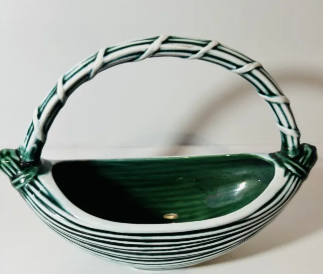Vintage 1960s Sylvac Pottery La Ronde green & white  planter bowl posy vase 2611