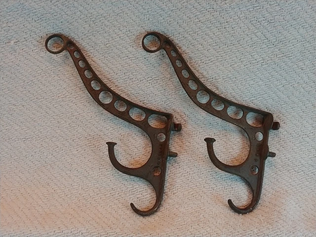 2 Antique Cast Iron Coat Hooks Hat Rack Western Saloon Style Victorian