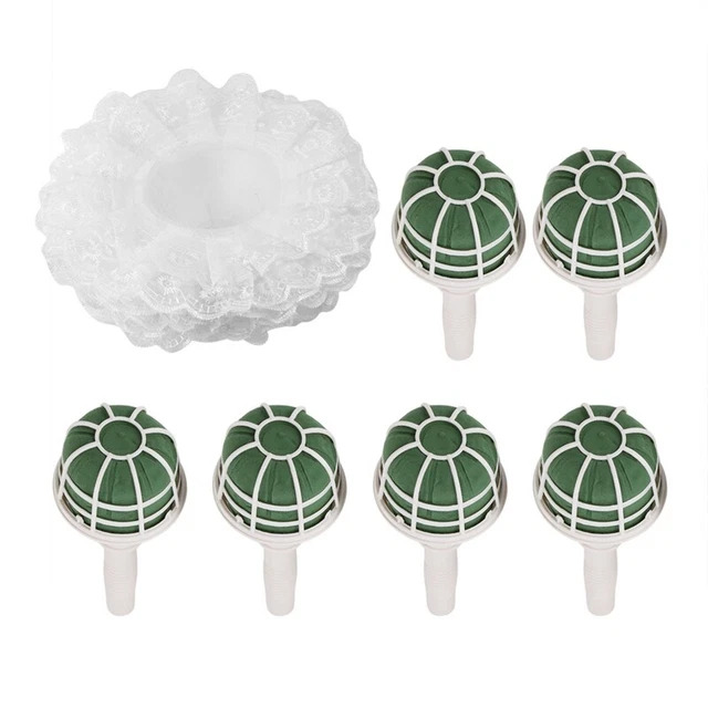 6 Wedding Bridal Bouquet Holder Handles with 6 White Lace Collar Flower HolN8