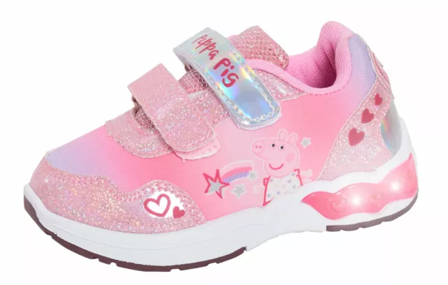 Girls Peppa Pig Light Up Trainers Kids Pink Flashing Lights Sports Shoes Pumps