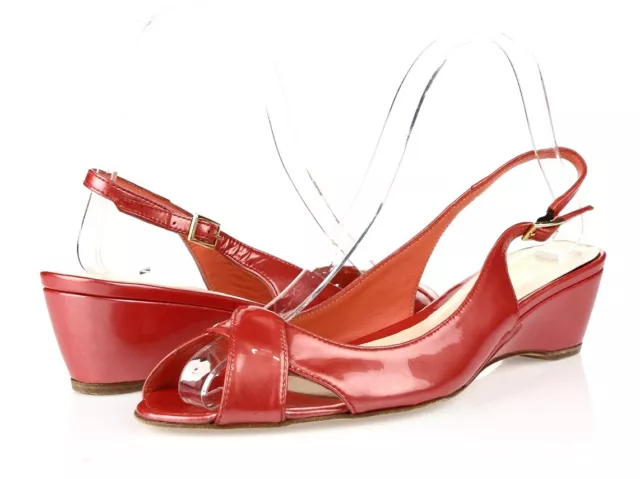 Womens Delman Coral Patent Leather Buckle Slingback Open Toe Sandals Size 8.5 M