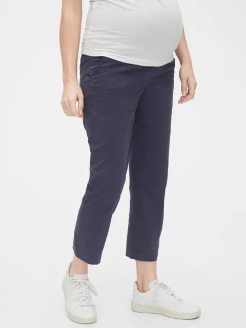 GAP Maternity Size 14 Full Panel Khaki Straight Navy Blue Pants RETAIL $60