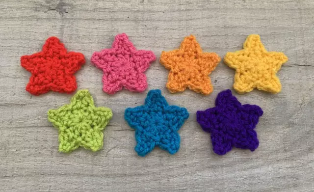 7 x Handmade Crochet Rainbow Stars Applique,Embellishment,Motif,Sewing,Scrapbook