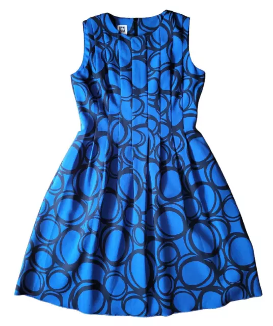 Anne Klein Dress Womens 10 Cobalt Royal Blue Black Pleated Sleeveless Midi Zip