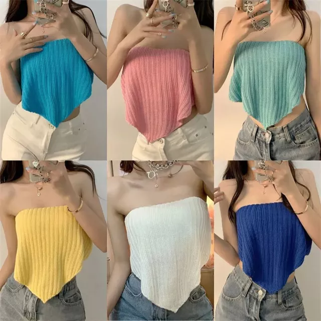 Knitting Strappy Tank Tops Sensually Innocent Look Short Vest Tube Top  Summer