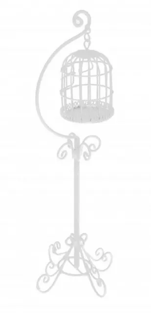 Dolls House Hanging Birdcage on Stand White Wire Bird Cage 1:12 Pet Accessory