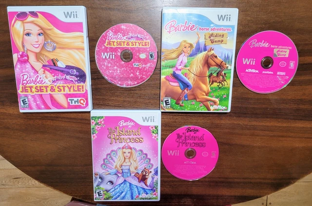 Lot of 3~WII~BARBIE: ISLAND PRINCESS~HORSE ADV: RIDING CAMP~JET, SET & STYLE~VG Lot of 3~WII~BARBIE: ISLAND PRINCESS~HORSE ADV: RIDING CAMP~JET, SET & STYLE~VG