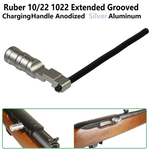 Ruger 1022 10/22 Extended Grooved Round Charging Handle Aluminum Silver Anodized
