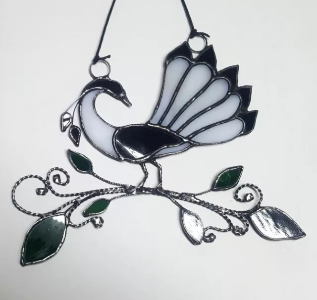 Stained Glass Peacock Suncatcher Black and White Bird Wall Window Hangings
