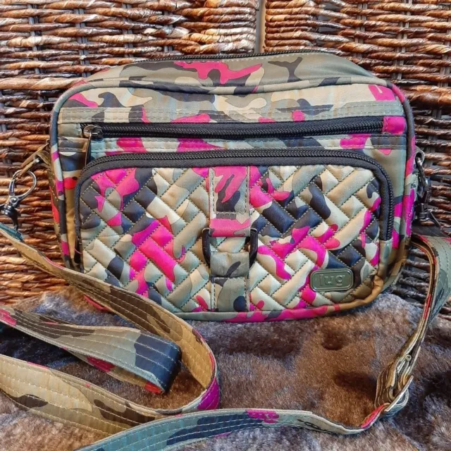 LUG Carousel Pink Camo Orchid Crossbody Green Quilted Travel Bag RFID Purse