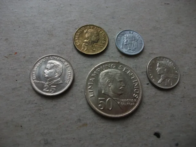 Set of 5 Philippines Coins - 1/5/10/25/50 Sentimos