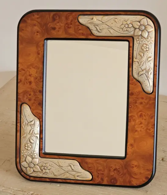 Vintage specchio cornice da tavolo in legno e argento 925