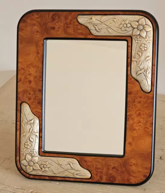 Vintage specchio cornice da tavolo in legno e argento 925