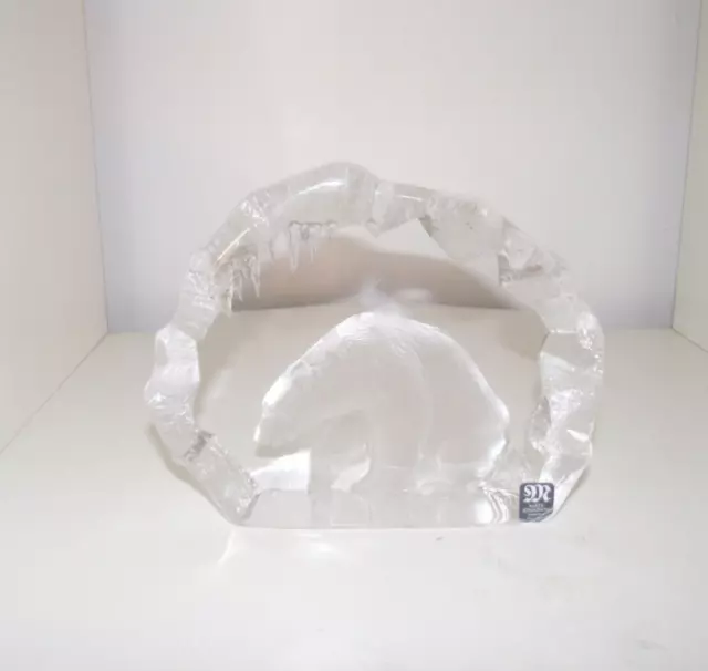 Mats Jonasson 3-D Glasskulptur Eisbär Tierrelief Kristall Briefbeschwerer