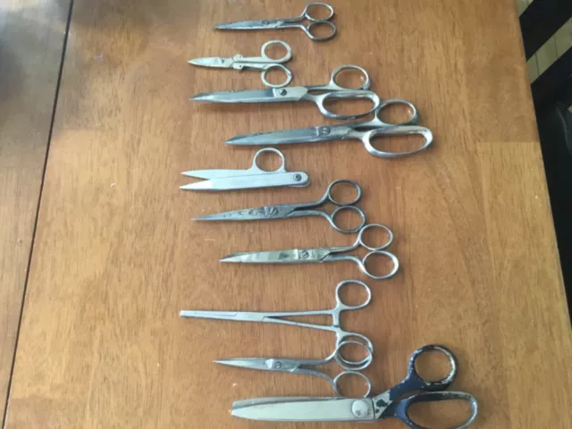 Vintage lot of scissors, pinking shears, thread cutter, USA, German, Italy, etc.