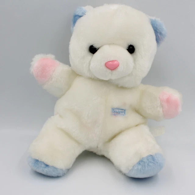 Doudou Peluche ours blanc bleu rose BOULGOM - 16758