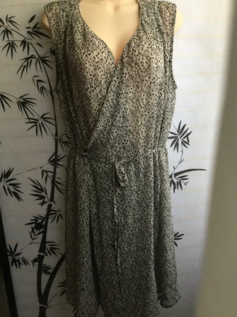 Pas De Calais Taupe Black  Silk Chiffon Wrap Dress Small PreOwned