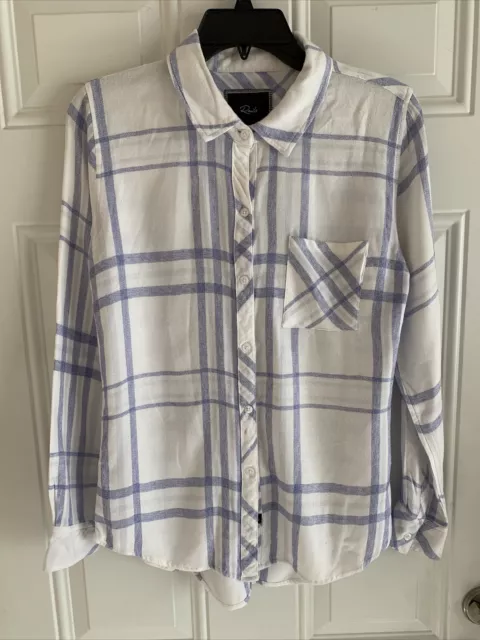 RAILS Womens Plaid Hunter Long Sleeve Shirt XS White/Blue Checkered Button Down