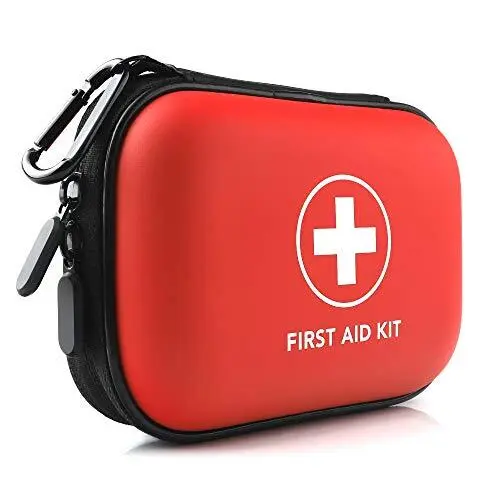 Mini First Aid Kit, 100 Pieces Water-Resistant Hard Shell Small Case - Perfect f