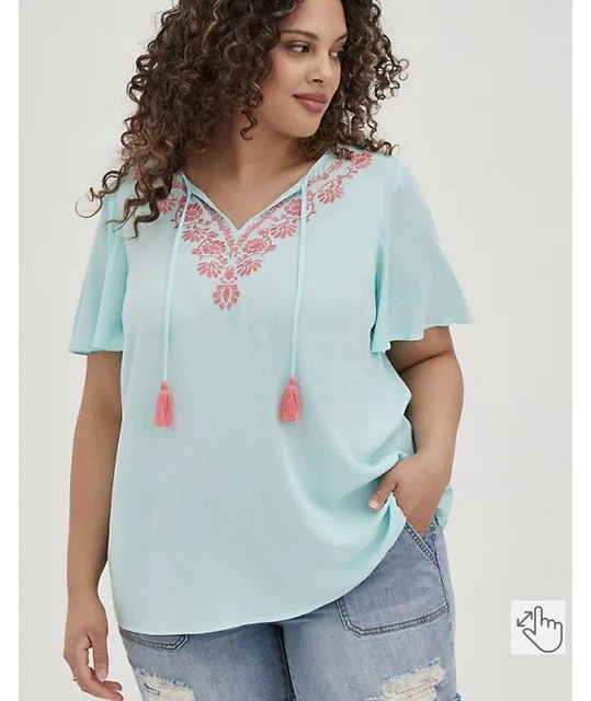 Torrid Crinkle Gauze Embroidered Blouse 16812144 Plus Size Torrid Sz 2 Or 18/20 Torrid Crinkle Gauze Embroidered Blouse 16812144 Plus Size Torrid Sz 2 Or 18/20