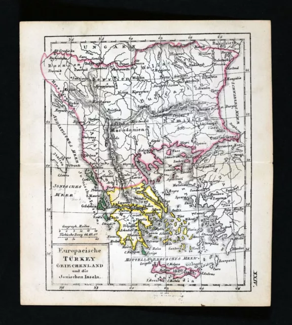 1852 Eduard Beer Miniature Map Greece Turkey Europe Crete Athens Constantinople
