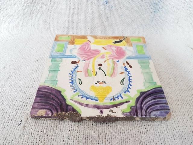 1940s Vintage Lord Ganesha Design Majolica Art Nouveau Architecture Tile Japan 3