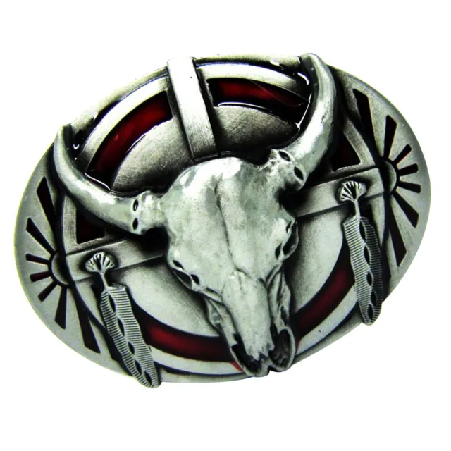 Men Fashion Belt Buckle Western Metal Bull Skull Longhorn Cow Head Silver