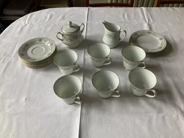 Noritake Bone China Tea Set with Milk Jug and Sugar Bowl - Green Hill 2897