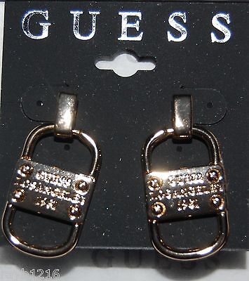 NWT Guess Gold-tone Metal Logo Stamped 'Door-knocker' Style Post Back Earrings