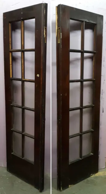 26x79.5"x1.75" Antique Vintage Old Wood Wooden Exterior French Door Window Glass 3