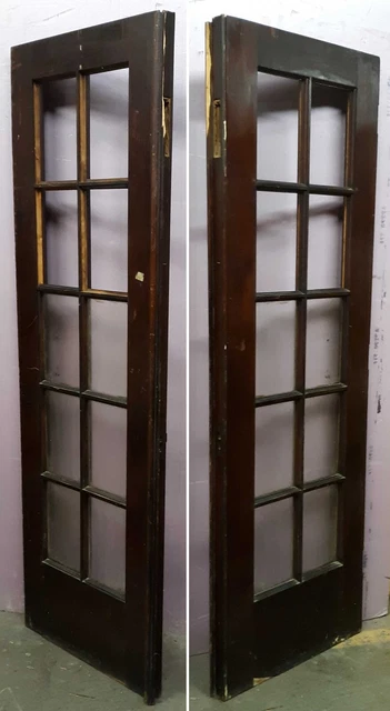 26x79.5"x1.75" Antique Vintage Old Wood Wooden Exterior French Door Window Glass 3