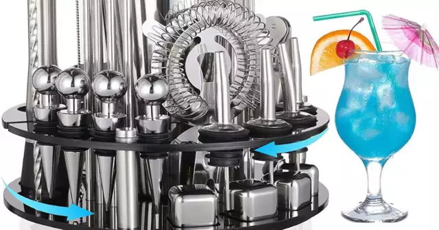 VIKUS 35 Pieces Cocktail Shaker Set Bartender Kit with Rotating 360?