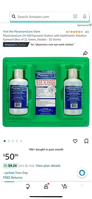 Physicians Care 32 oz. Double Bottle Eyewash Station 24-300 Water Bottle