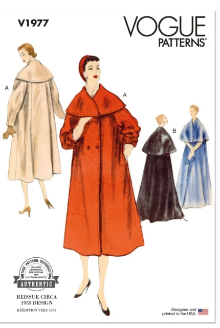 VOGUE SEWING PATTERN 1977 MISSES 6-14 VINTAGE '50s FLARED COAT & EVENING VERSION