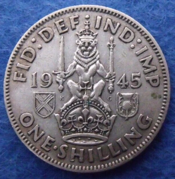 1945 GEORGE VI  SILVER SHILLING  ( 50% Silver )  British 1s Coin.   467