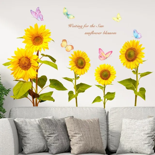 Schöne Sonnenblume fliegender Schmetterling Wandaufkleber Vinyl Kunst Wohnkultu