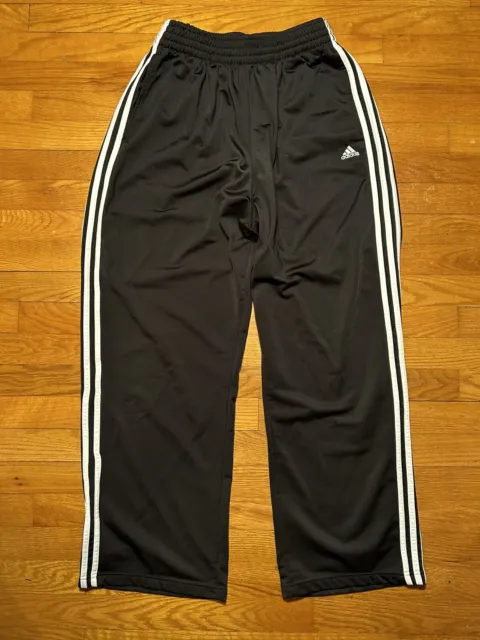 Adidas men's track pants Size Large black white 3-stripe Wide Leg