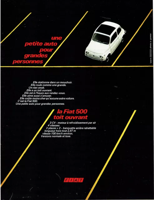 Publicité Advertising 038  1970   la Fiat 500 toit ouvrant