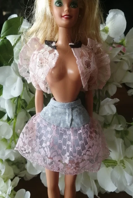 VINTAGE BARBIE DOLL Dress Outfit Clothes Lace Pink Blue - Main Image