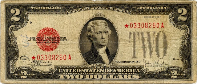 1928F $2 Red Star Legal Tender Note Fr #1507*
