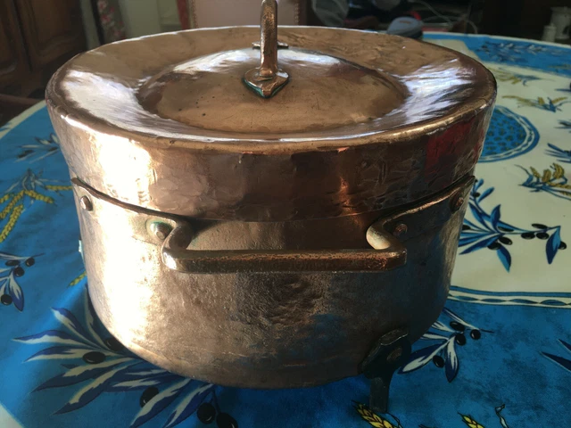 Marmite Ancienne En Cuivre étamée – XIXe, Avec Couvercle, Anse, Diamètre 30 Cm