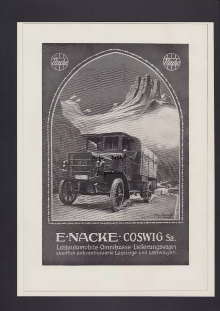 COSWIG, Werbung 1917, E. Nacke LKW Lastautomobile Omnibusse Lieferwagen