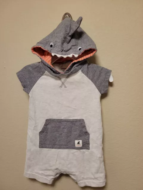 Carters Baby Boy Infant Hooded Shark One Piece Outfit Size 9 Months Gray Short