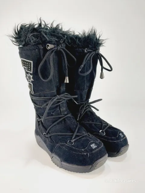 Vintage Y2K DC Chalet Boots Tall Black Suede Leather Snowboard Womens Size 6
