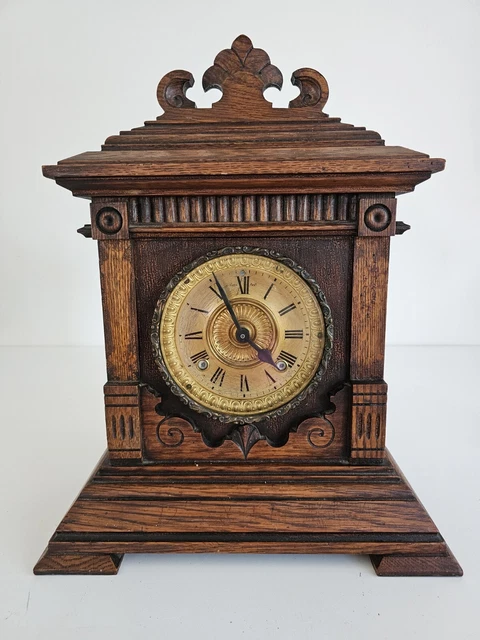 ANTIQUE ANSONIA AMERICAN Mantel Clock Oak Casing converted to quartz ...